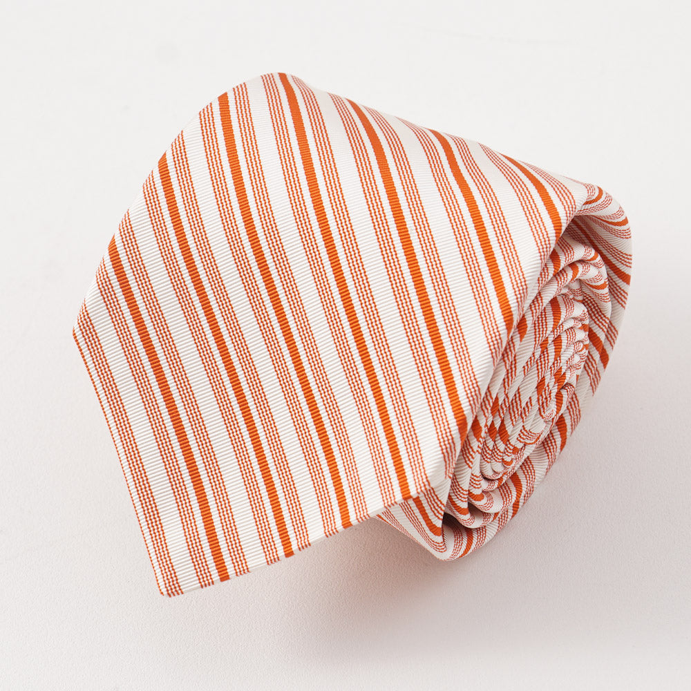 Kiton Orange Ribbon Stripe Silk Necktie