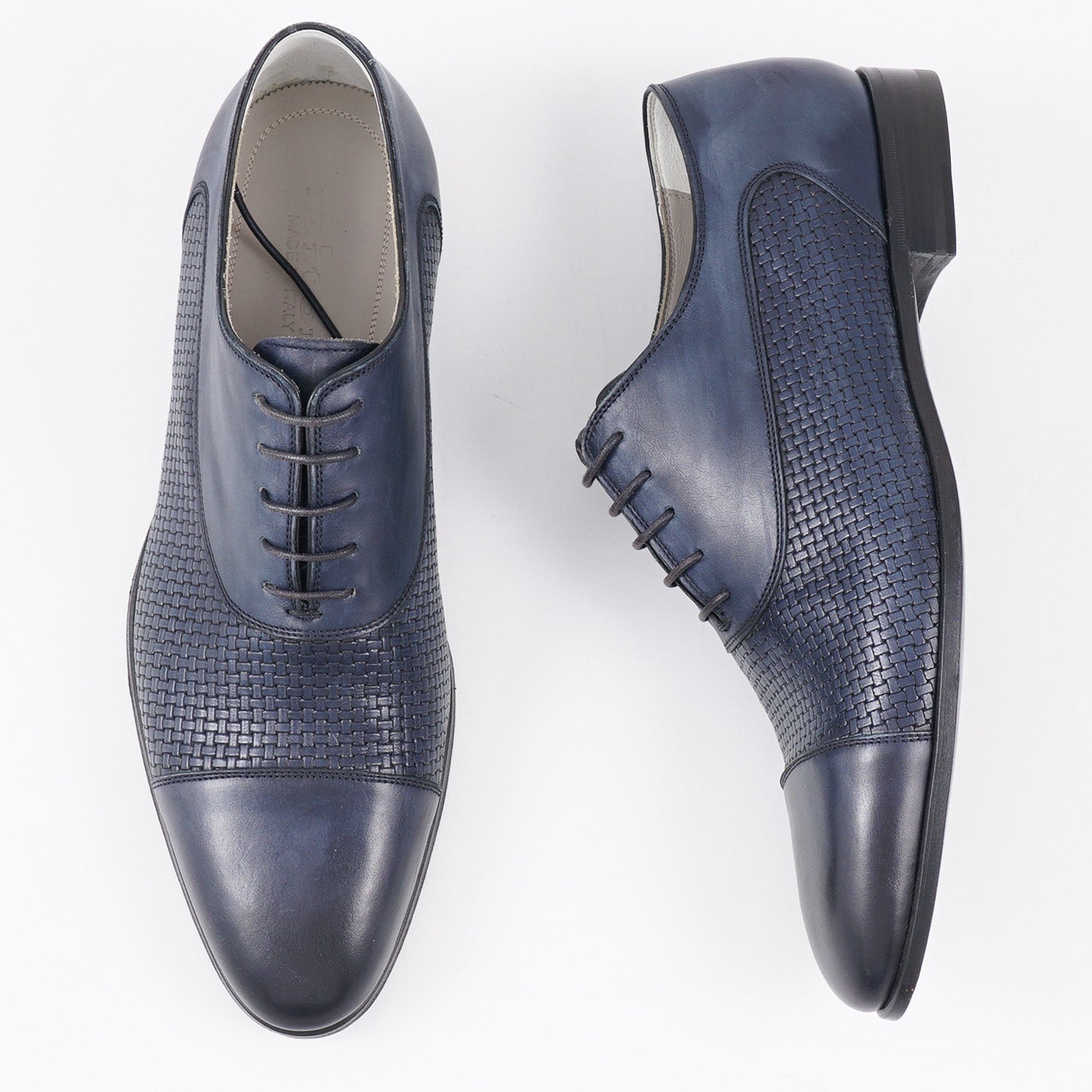 Kiton Navy Blue Woven Leather Oxford - Image 3