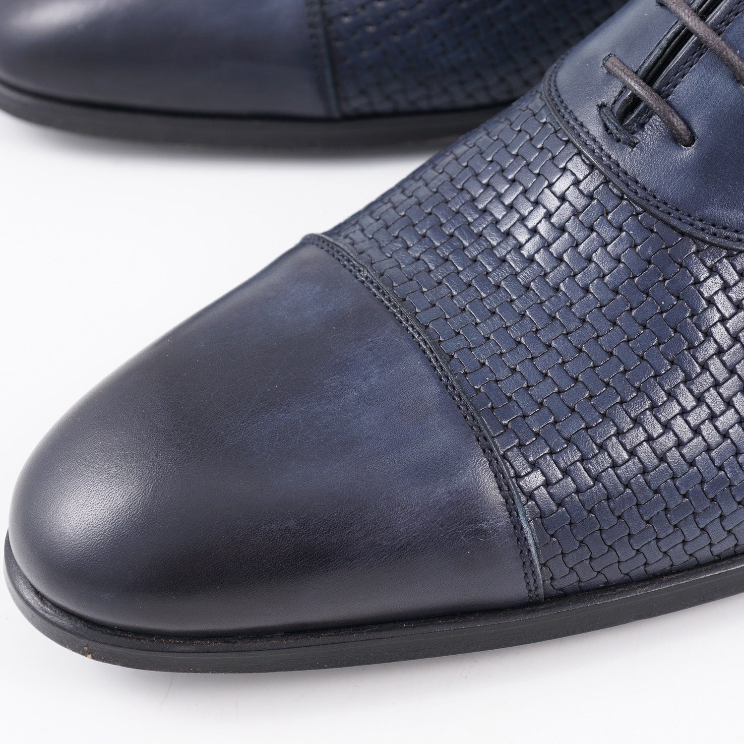 Kiton Navy Blue Woven Leather Oxford - Image 5