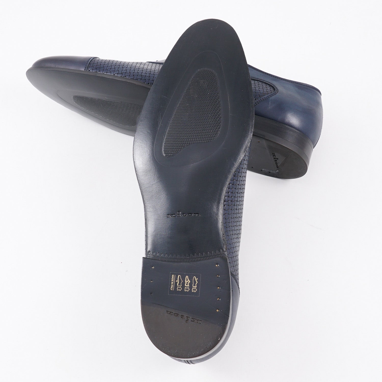 Kiton Navy Blue Woven Leather Oxford - Image 8