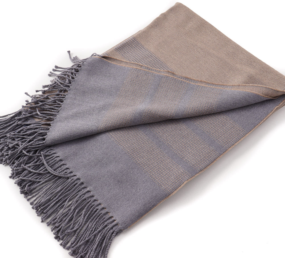 Battisti Tan and Gray Birdseye Wool Throw Blanket - Image 5