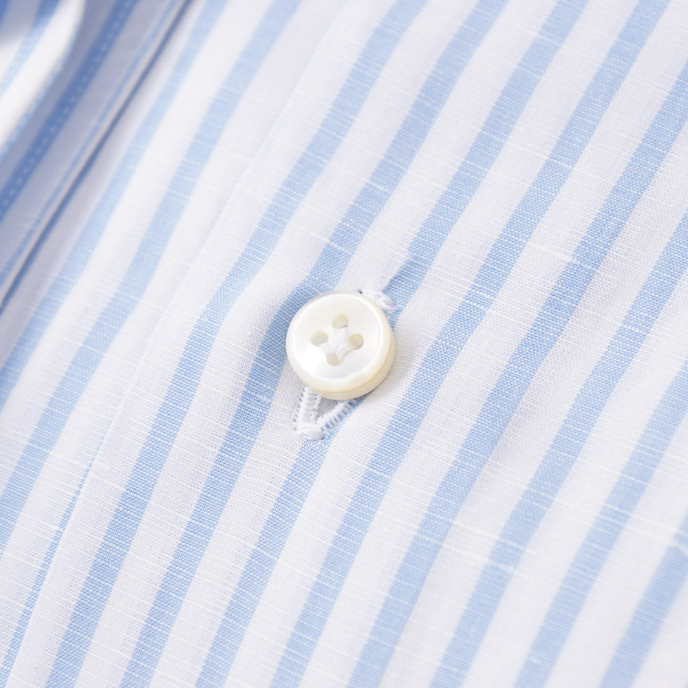 Barba Cotton-Linen Shirt in Sky Blue Stripe - Image 3