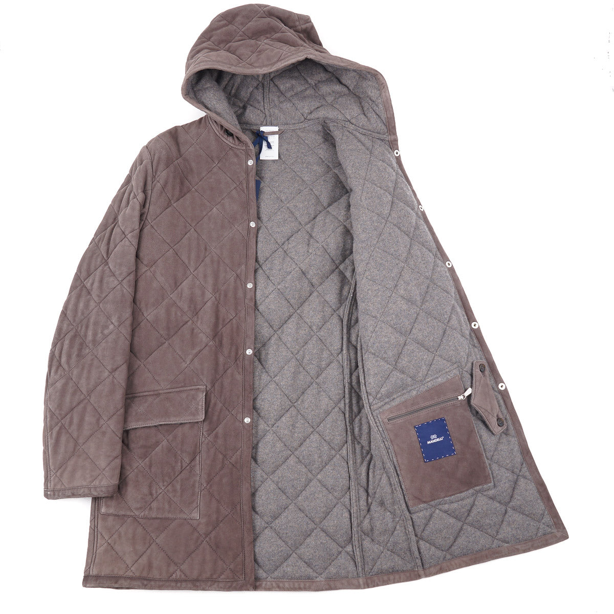 Mandelli Cashmere-Lined Quilted Suede Parka - Image 3