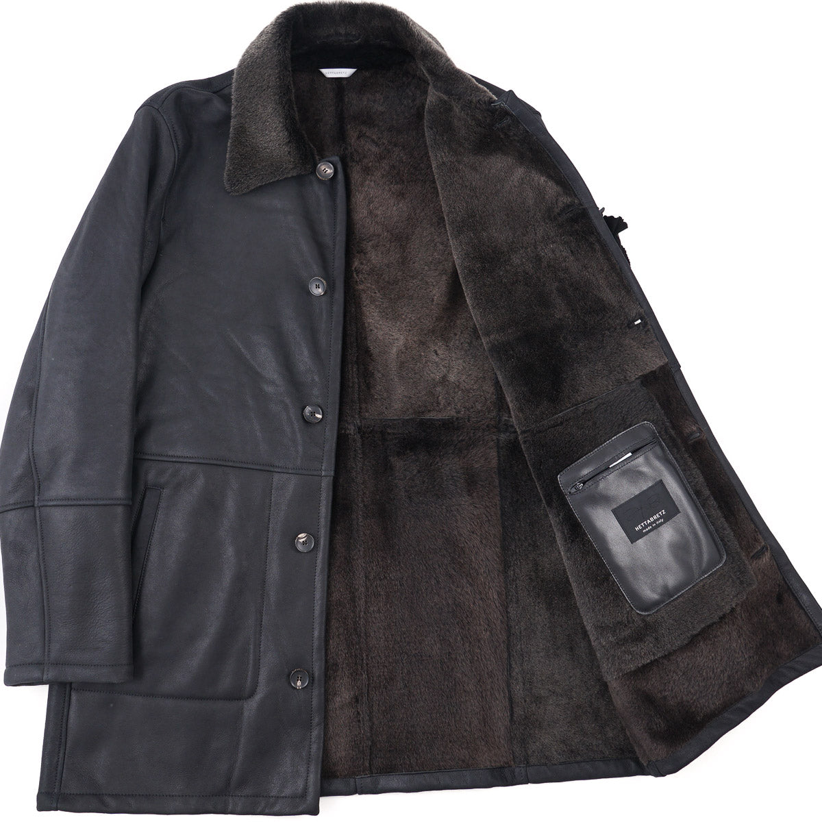Hettabretz Satin Shearling Leather Overcoat - Image 2