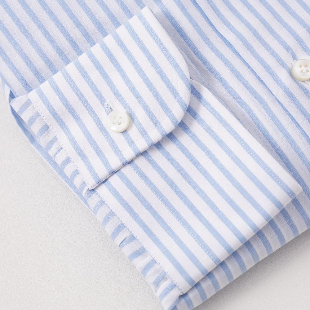 Barba Cotton-Linen Shirt in Sky Blue Stripe - Image 2