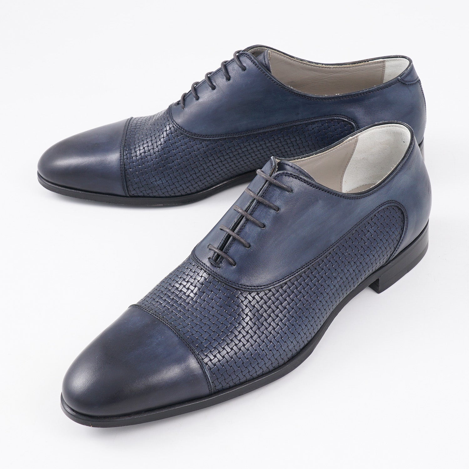 Kiton Navy Blue Woven Leather Oxford - Image 4