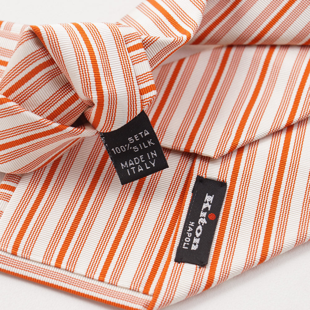 Kiton Orange Ribbon Stripe Silk Necktie - Image 4