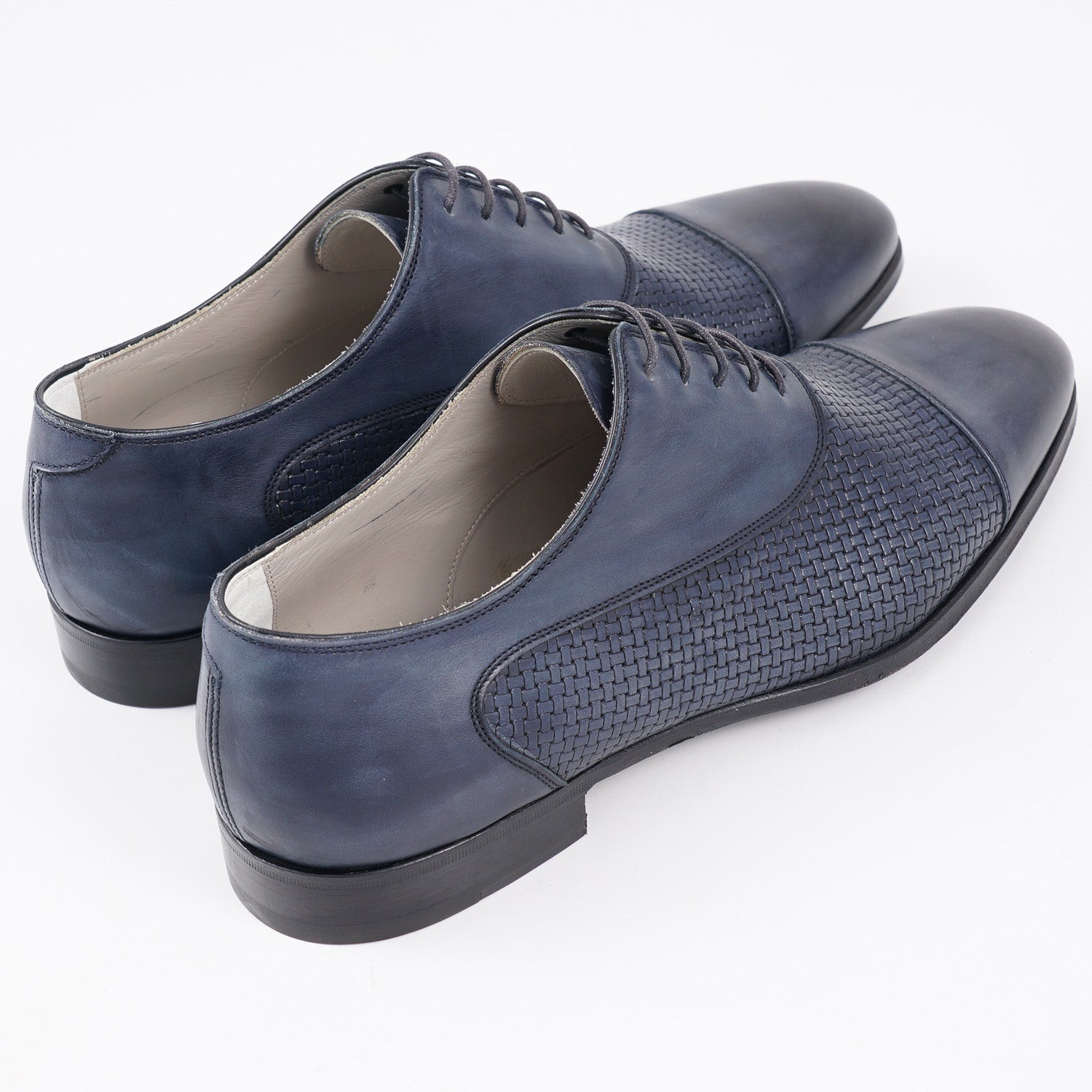 Kiton Navy Blue Woven Leather Oxford - Image 6