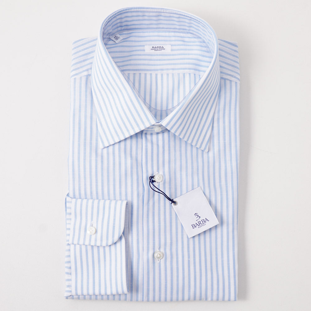 Barba Cotton-Linen Shirt in Sky Blue Stripe