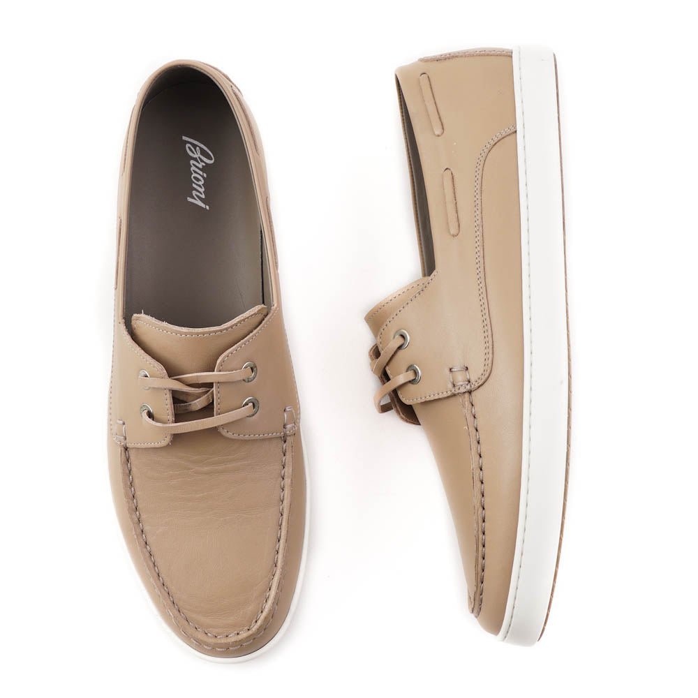 Brioni Tan Calf Leather Boat Shoes - Image 2