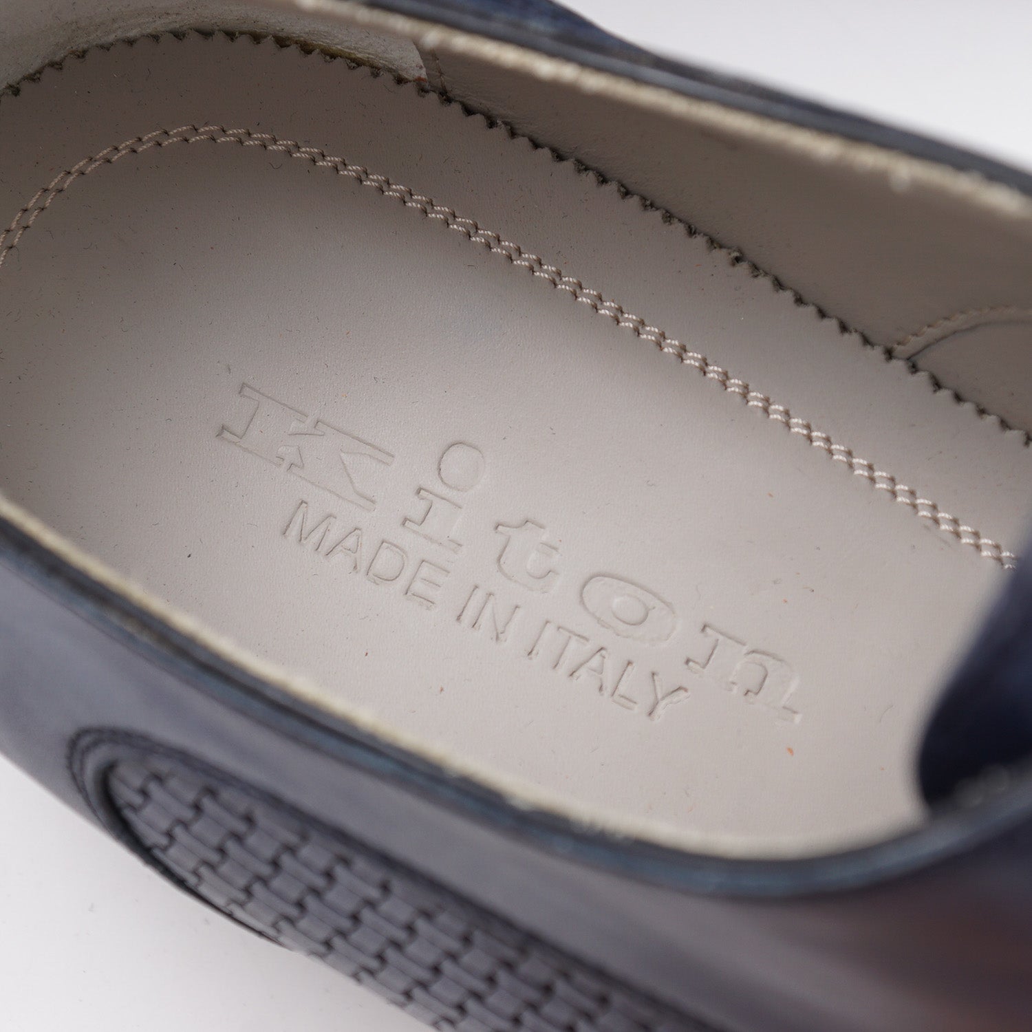 Kiton Navy Blue Woven Leather Oxford - Image 7