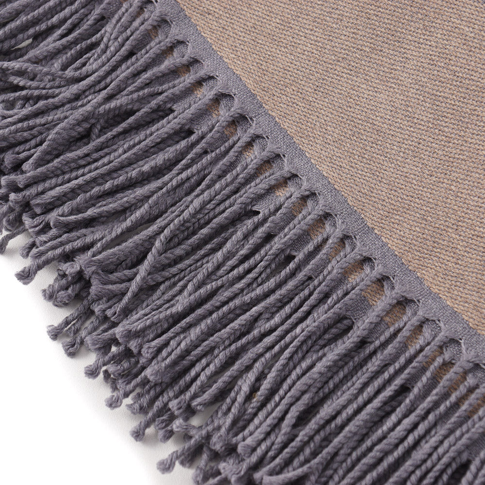 Battisti Tan and Gray Birdseye Wool Throw Blanket - Image 2